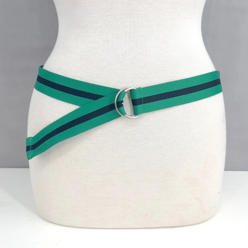 Polo Ralph Lauren D-Ring Ribbon Belt Green Navy Blue Striped 28-32